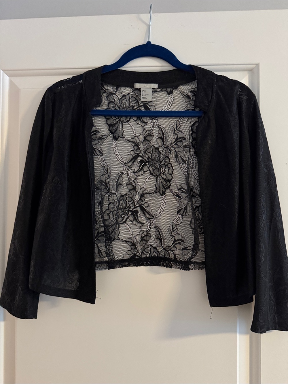 H&M Black Sheer Lace Cropped Jacket